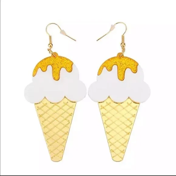 Earrings Gold Ice Cream Cone - Picture 2 of 5